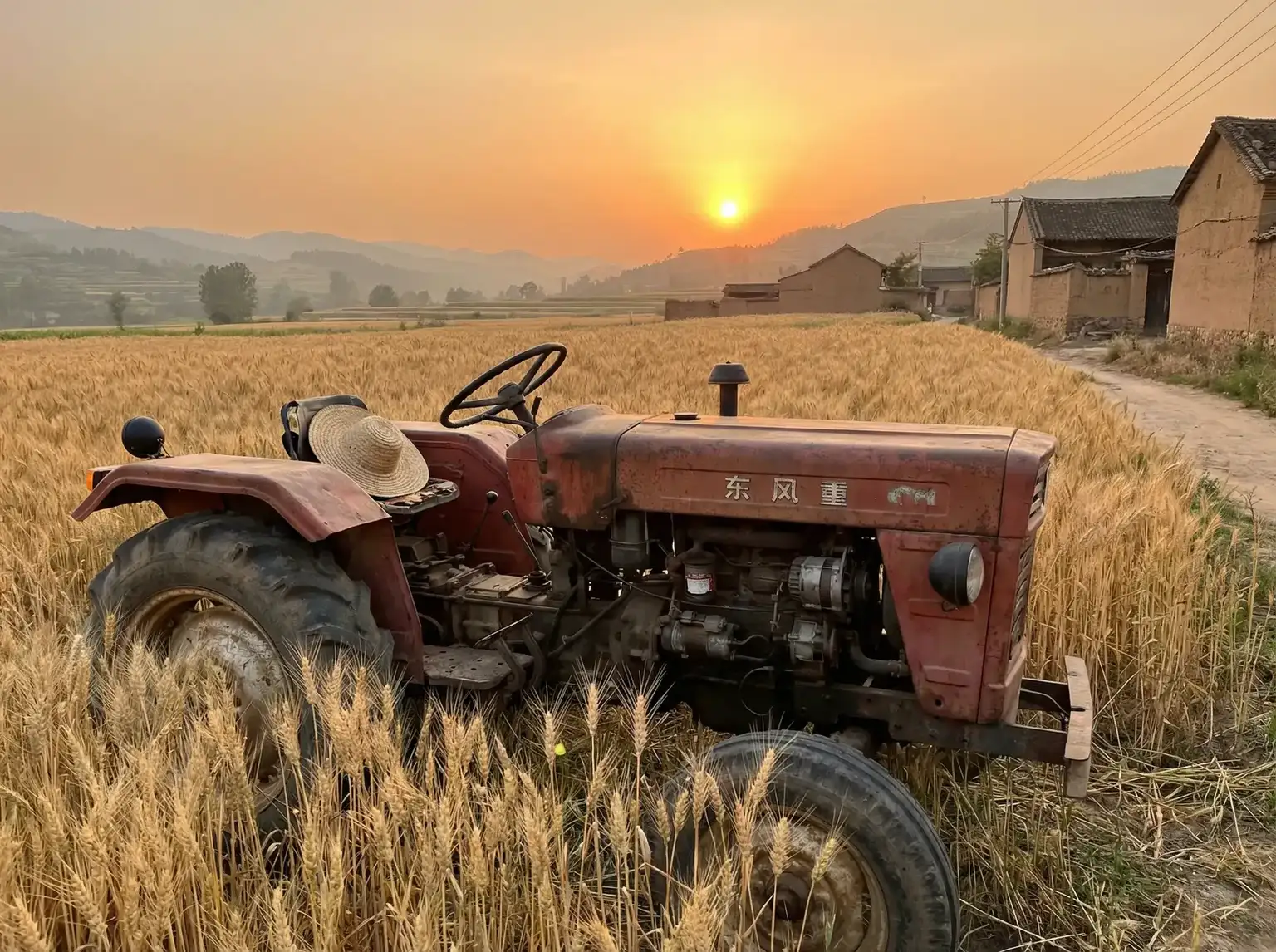 夕阳下的老式拖拉机停在麦田边 - 播播114免费在线电影 田间记忆